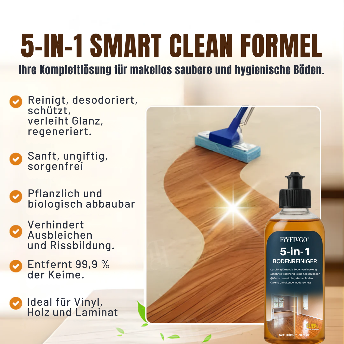 Fivfivgo® 5-in-1 Bodenreiniger | 🛡️5-Tage-Schutz | 👶🐾Sicher für Babys und Haustiere
