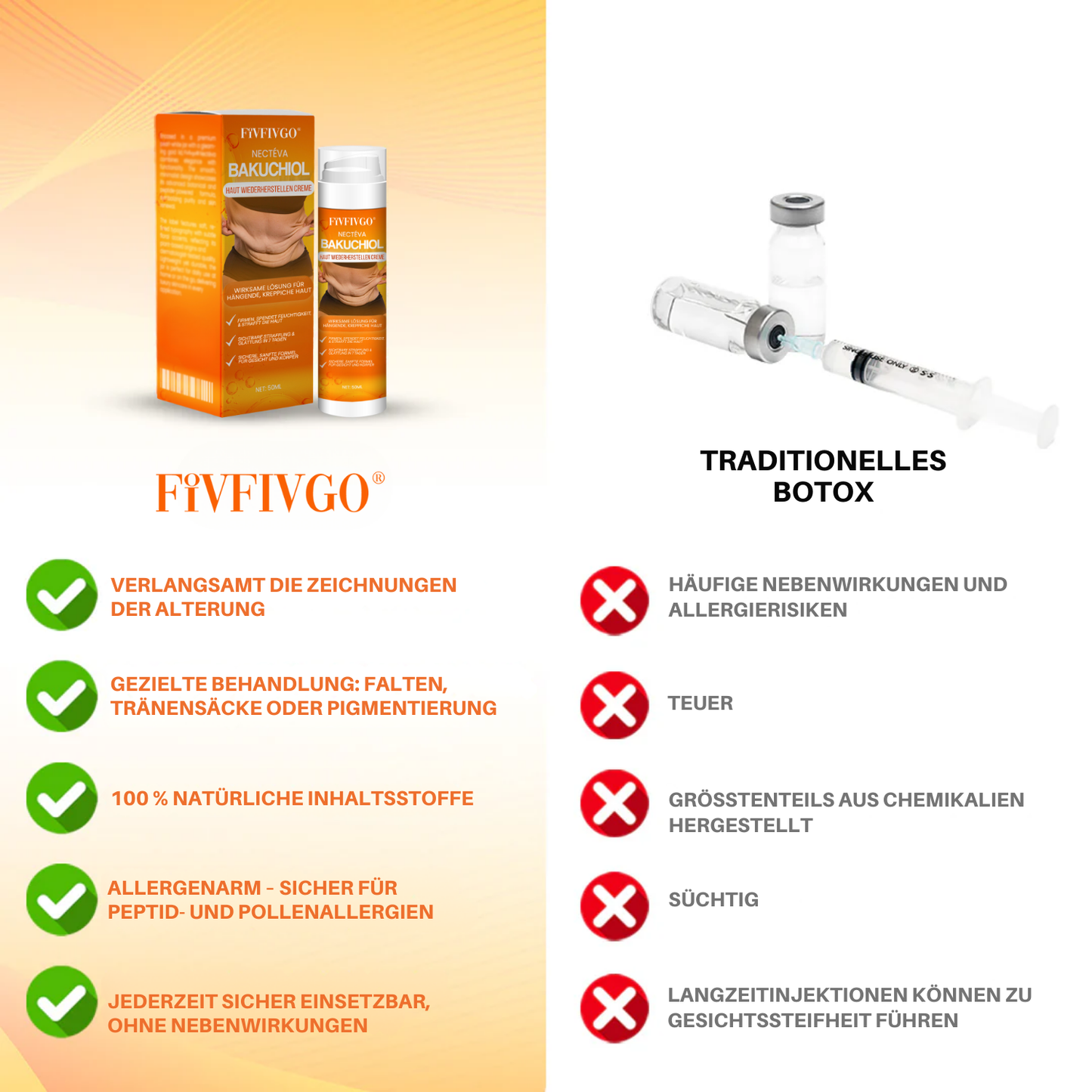 Fivfivgo® Nectéva Bakuchiol Haut Wiederherstellen Creme (Anti-Aging, feuchtigkeitsspendend, hautstraffend & liftend)