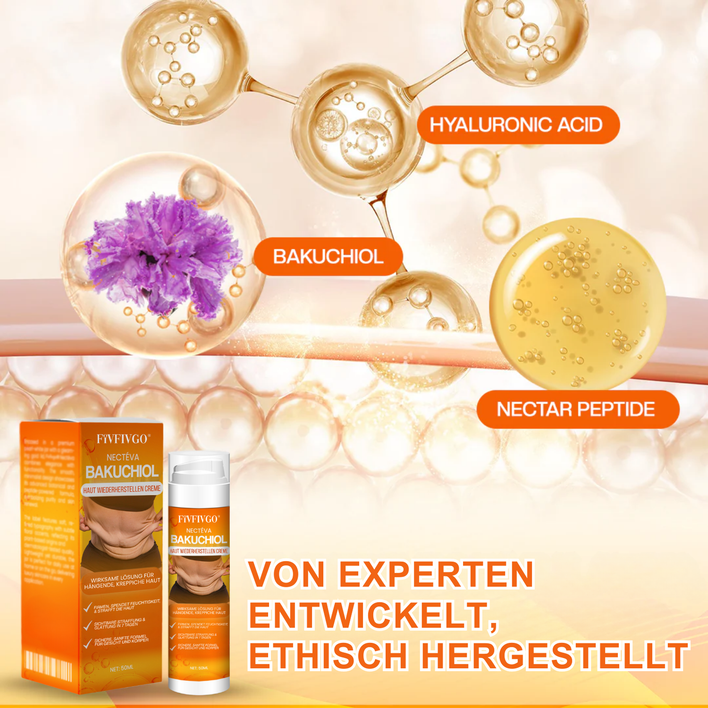Fivfivgo® Nectéva Bakuchiol Haut Wiederherstellen Creme (Anti-Aging, feuchtigkeitsspendend, hautstraffend & liftend)