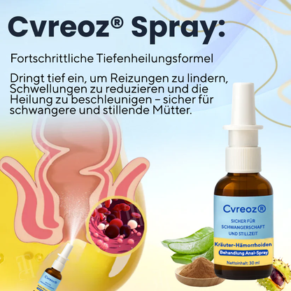 Kombinationstherapie: Cvreoz® Pflanzliches Hämorrhoiden-Behandlungsspray für den Analbereich + Reinigungstücher – Für Schwangerschaft und Wochenbett geeignet